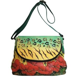 Anuschka Vibrant Hand-painted Leather Crossbody Bag Art-to-wear Boho Unique